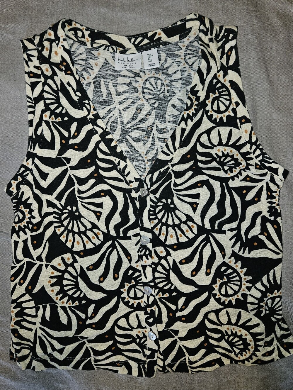 Nicole Miller Black and Cream Printed Tank Top